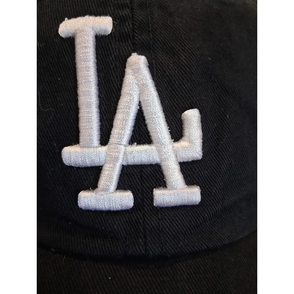 VTG LA Dodgers Hat Cap Men Strap Back Black White Cooperstown American Thread